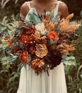 Vendita calda 2023 Bouquet da sposa pastello pesca autunno decorazione di nozze Bouquet fiori secchi e bouquet di fiori di erba di pampa