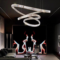 Lustre en cristal minimaliste de style italien Luminaire de luxe pour escalier à haut plafond Villa Duplex Loft Hôtel Anneau Ruban Fer