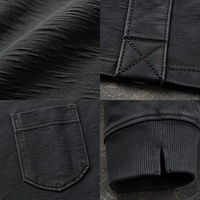 T-shirt à manches longues en coton pur gaufré pour homme, patte de boutonnage à 5 boutons, uni, superposable, décontracté