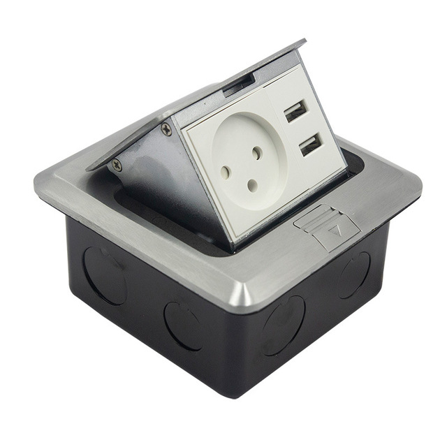 Kitchen Countertop Waterproof 16A Stainless Steel Pop-up Floor Socket with USB 2 Ports 1 AC Outlet 110-250V