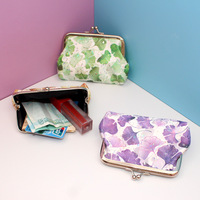 Dompet Koin Anti Air Motif Daun PU Grosir Pabrik, Dompet Mini 4 Inch, Dompet Gesper Vintage untuk Wanita, Tempat Kartu, Tempat Lipstik, Tempat Uang