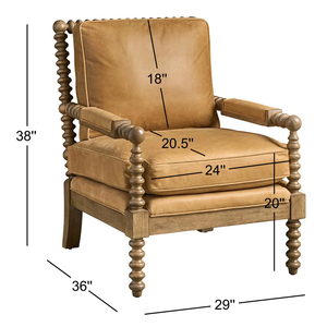 Farmhouse Bobbin <strong>Spindle</strong> Accent <strong>Chair</strong>, Vintage Solid Wood Frame Upholstered Leather Armchair for Living Room Bedroom - Product Image 5