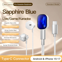 Lavalier Earphone Karaoke Profesional Headset Bluetooth In-Ear Berkabel dengan Kartu Suara Bawaan Mikrofon Peredam Kebisingan Siaran Langsung