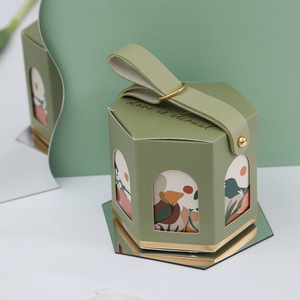 Cajas de Regalo Hexagonales con Asa de Cuero <span class=keywords><strong>para</strong></span> Recuerdos de Boda, Estilo Nuevo, Embalaje de Papel, Laminación Mate, Carpeta de Repujado - Product Image 4