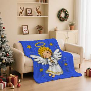 Plaid en peluche imprimé Blue Angel, rectangulaire, anti-boulochage, pour usage domestique, style classique hivernal, lavable en machine - Product Image 1