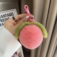 Porte-clés Pompon en Vraie Fourrure de Lapin Rex Pêche Mignon, Pendentif de Sac à Main Thème Fruit, Breloques de Porte-clés de Voiture, Décoration, Cadeaux, Vente en Gros