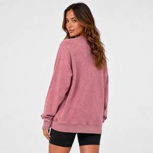 Sudadera de Mujer de Alta Calidad con Lavado Ácido, Forro Polar de Algodón, Puños Acanalados, Hombros Caídos, Estilo Urbano, Sudadera de Moda para Mujer con Lavado Ácido - Product Image 4