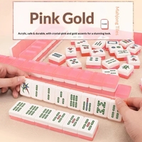 En stock : Ensemble de Mahjong de luxe de grande taille avec tuiles transparentes brillantes pour jeu familial de Mahjong à manier à la main