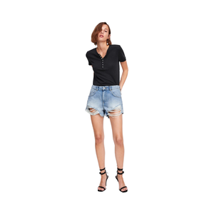 Personalizzi il Logo <span class=keywords><strong>Mini</strong></span> <span class=keywords><strong>Shorts</strong></span> Vintage in Denim da donna Mid Rise allentato stile dritto con tecnica lavata per l'estate - Product Image 2