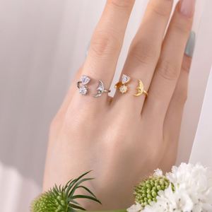 Dylam Trendy Design Fashion Crescent Moon Star Dainty Women 925 Sterling Silver Rhodium 18K Gold Plated Open <b>Adjustable</b> <b>Rings</b> - Product Image 3