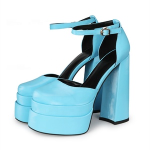 Nude Ankle Strap Square Toe Sandals Summer Shoes for Women Dress 43 2022 Spring Latest Concise Platform <b>Block</b> High Heel Shoes - Product Image 1