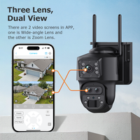 Caméra de sécurité solaire extérieure 4G WiFi 6MP AOV à trois objectifs panoramiques PTZ PIR Mini avec batterie, capteur CMOS, vision nocturne et carte mémoire Cloud