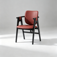 Chaise de salle à manger simple en bois de frêne avec dossier en cuir, idéale pour les restaurants, hôtels, salles de réunion et cafés