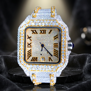 Moissanite Mechanical <b>Watch</b> Square Dial Hand-Inlaid Glass Crystal Moissanite <b>Case</b> Stainless Steel Band Bracelet Clasp 10 Bar - Product Image 3