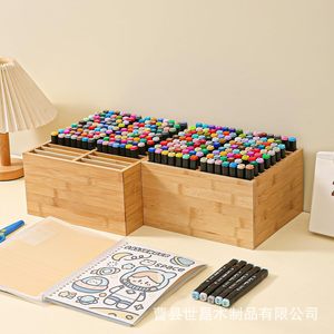 Estante de almacenamiento de escritorio de madera de bambú, organizador de papelería multifuncional de 5 capas para estudiantes, uso en la oficina - Product Image 2