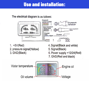 ユニバーサル12V/24V 4-in-1 LCD油圧電圧計ボルト水温オイル燃料計10mm温度センサー車トラック新品 - Product Image 6