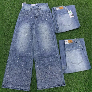 Jeans Cargo da Donna a Gamba Larga in Denim Vestibilità Larga Stile <span class=keywords><strong>Boyfriend</strong></span> Streetwear con Strass Termoadesivi Collezione Primavera - Vendita all'Ingrosso - Product Image 3