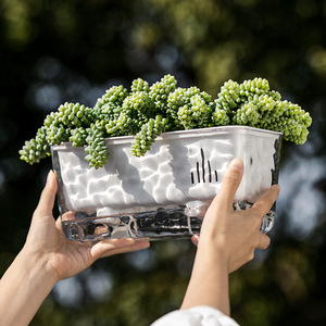 Airi Shield <b>Rectangular</b> Self Watering Planter Glacier Pattern Modern Plastic Flower <b>Pot</b> for Succulents Home Balcony - Product Image 1