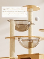 Arbre à chat combiné avec structure d'escalade et grand lit pour chat, gain de place pour petites maisons, en panneau de densité, avec jouets pour chat et capsule spatiale double