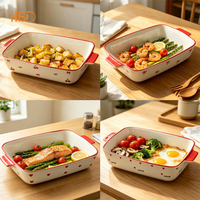 Plat à pâtisserie rectangulaire en céramique, motif floral peint à la main, avec poignées, compatible micro-ondes et lave-vaisselle, vente en gros