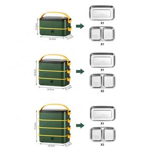 Boîte à lunch rectangulaire en acier inoxydable 304 multicouche, double compartiment, poignée, capacité de 1 à 3 L, conservation de la fraîcheur, marque personnalisée - Product Image 2