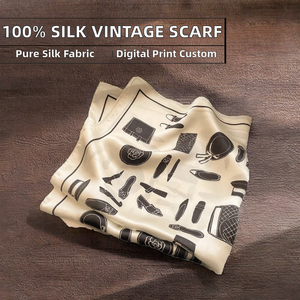 High Quality 100% <b>Silk</b> <b>Women's</b> Square <b>Scarves</b> Custom Digital Print Service Autumn Geometric Solid Bows Multi-Functional Vintage - Product Image 2