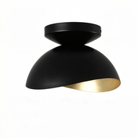 Plafonnier moderne noir mat avec feuille d'or appliquée à la main, lampe dôme industrielle pour chambre et couloir