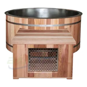 Hot Sale Outdoor Cold Plunge Tub 1 Person Round Wooden Ice Bath Ice Pool Stainless Steel Liner Cold Plunge Tub With Chiller