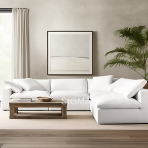 Canapé modulaire en tissu blanc minimaliste moderne en forme de L pour salon, villa de luxe, appartement, espace lounge - Product Image 4