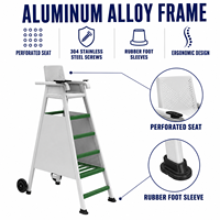 Chaise d'arbitre de tennis en alliage d'aluminium pour extérieur, avec pare-soleil et roues, pour utilisation sur les terrains de tennis