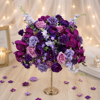Boule de fleurs artificielles violettes mélangées, roses en soie, marguerites, arrangement floral, centre de table de mariage, décoration de fête à domicile