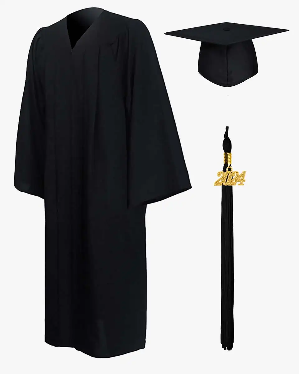 All'ingrosso abito opaco di colore personalizzato uniforme della scuola superiore cerimonia universitaria abito di laurea di dottorato classico e berretto nappa