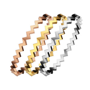 Bracelet jonc unisexe en acier inoxydable plaqué or 18 carats, motif vague en Z, bijoux de mode en gros, accessoires cadeaux 2026 - Product Image 1