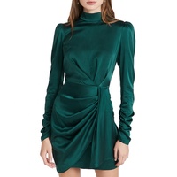Robe moulante mini élégante en satin de soie à manches longues drapées, écologique, pour femme, collection automne