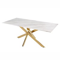 Meubles de luxe pour la maison, table à manger moderne avec plateau en ardoise, pieds dorés, table basse ronde en marbre, tables rondes