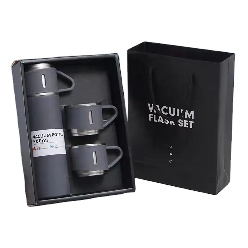 Vacuum Flask Gift Set Thermos Caneca Térmica Logotipo Personalizado Parede Dupla De Aço Inoxidável Isolado Garrafa De Água com 3 Tampas