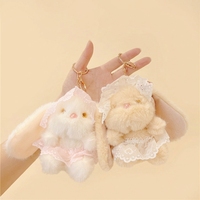 En gros, Porte-clés en peluche lapin Kawaii en dentelle avec bonnet et robe, jouet lapin en peluche doux, pendentif pour sac à dos, breloques cadeau d'anniversaire