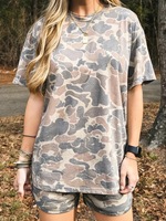 Ensemble chemise et short camouflage multicolore pour femme, imprimé par sublimation, manches courtes, cordon de serrage à la taille, idéal pour l'été – Vente en gros