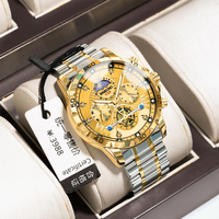 Reloj Binbond B3103 de Cuarzo Multifuncional, Deportivo y Elegante, con Correa de Acero Inoxidable, Luminoso, Resistente al Agua, Estilo Antiguo para Negocios