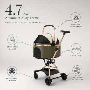 Poussette pliable légère pour animaux de compagnie, respirante, en alliage d'aluminium, chariot de transport pour chiens et chats pour les voyages en plein air - Product Image 3