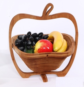 Corbeille à fruits pliable en bois naturel avec motif pomme unique pour la présentation de fruits frais et l'organisation de la cuisine - Product Image 2