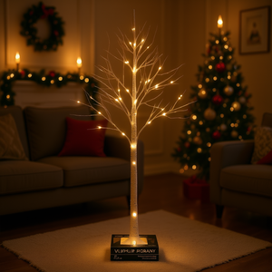 Db Artificial <b>White</b> Birch <b>Tree</b> 8 Led Warm <b>White</b> Lights Plug In Indoor <b>Christmas</b> Decoration Standing Base Customizable - Product Image 2