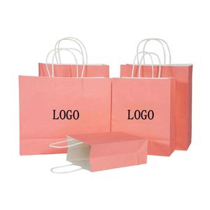 Recycled Kraft Paper <b>Bag</b> Pink Custom Printed Logo Reusable Cheap Price Tote Kraft Paper Shopping <b>Bag</b> - Product Image 1