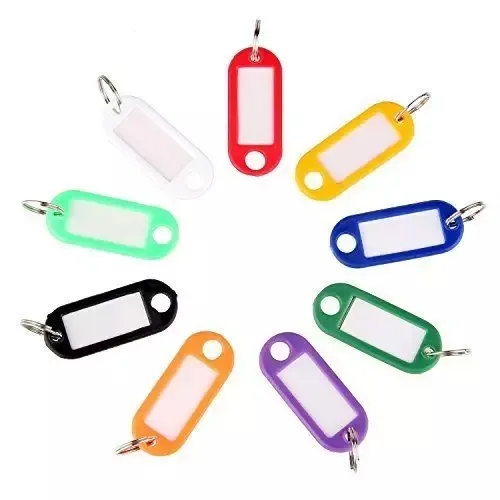 Aangepaste Logo Promotionele Reclame Geschenken Tough Plastic Key Tags Met Split Ring Label Venster Plastic Sleutelhanger