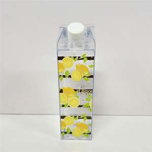 Seaygift Personalized DIY Plastic Square Milk Water Bottle Custom Cute Portable <b>Clear</b> Juice Water Bottle With <b>Lid</b> - Product Image 1