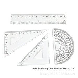 20 cm Scales Transparent Plastic Student Ruler <strong>Set</strong> Four-Piece Protractor Straight Ruler &amp; Triangle Ruler <strong>Geometric</strong> Kit - Product Image 3