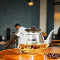 Teko Kaca Borosilikat untuk Teh Bunga dan Daun Teh dengan Infuser Kaca dan Pemanas, Pot Kopi yang Dapat Dilepas