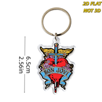 Porte-clés en acrylique motif tatouage Cœur ailé et épée, Cœur saignant rouge avec roses, Bannière bleue et ailes dorées, Breloque transparente durable