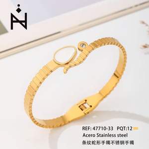 Bracelet manchette serpent rayé en acier inoxydable plaqué or, bijoux de mode pour femme - Product Image 1