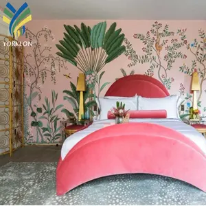Carta da parati murale botanica della palma della decorazione della parete della camera da letto tropicale rosa impermeabile goffrata 3D su ordinazione